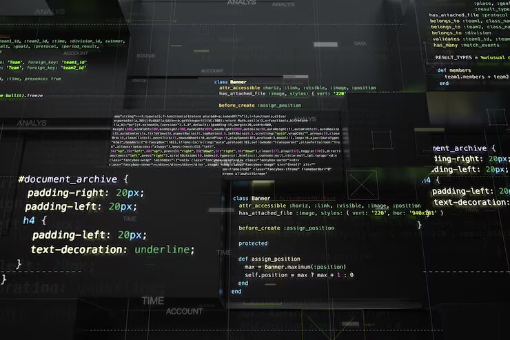 abstract programming background with code lines 3d rendering random extruded square shapes extruded re